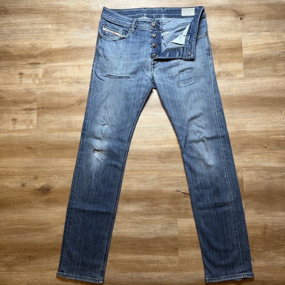 Diesel Waykee Jeans Men 30x32 Blue Straight Leg Stretch Medium Wash Distressed